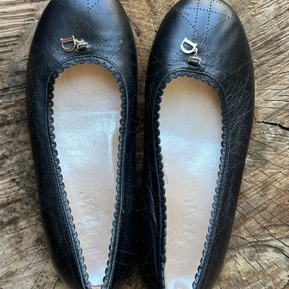 Dior Girls Black Leather Ballet Flats